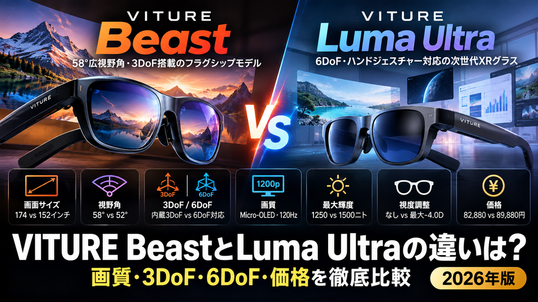 VITURE BeastとLuma Ultraの違いは？画質・3DoF・6DoF・価格を徹底比較【2026年版】